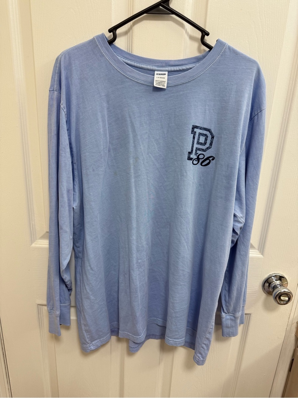 PINK Victoria's Secret Campus Cotton Long-Sleeve Tee in Blue, Size Large